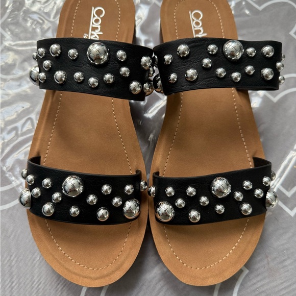Corkys Shoes - Corkys Black Sandals with Silver Accents